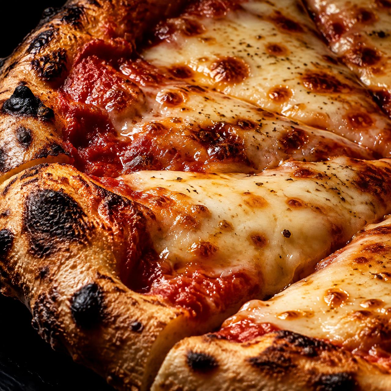 Close-up de pizza com queijo derretido