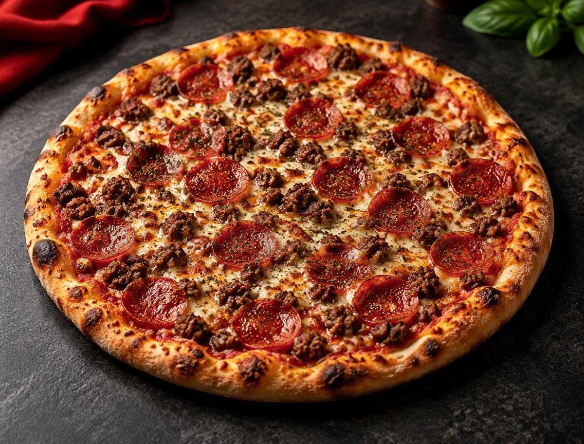 Pizza Top Chic com carne de vaca picada, pepperoni e mozzarella